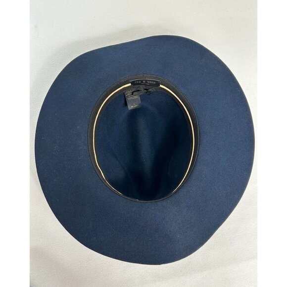 Rag & Bone Leather Trim Wool Wide Floppy Brim Fedora Hat In Blue - Sz L - Picture 6 of 8
